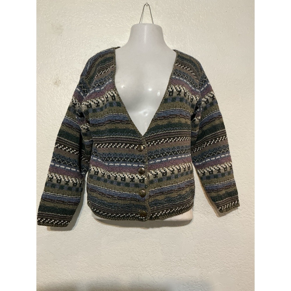 REI Womens Small Cardigan Sweater Cottage Knit Metal Buttons 90s Vintage